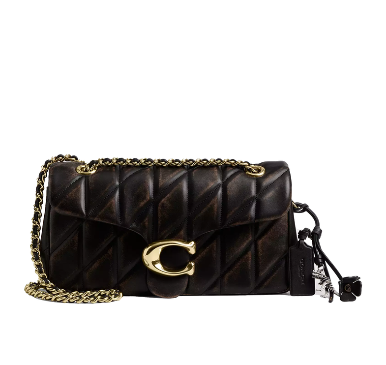 Coach Women's Tabby Shoulder Bag 26 In Loved Leather With Quilting Black Brown