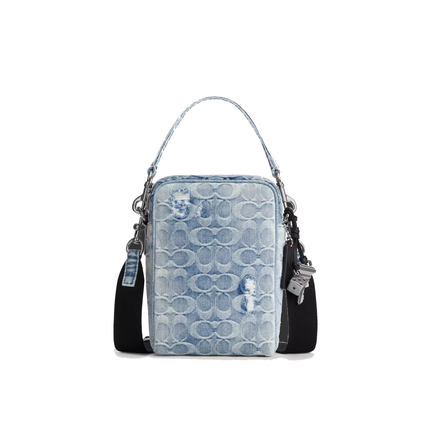 Coach Unisex Tristan Crossbody Bag 14 In Loved Signature Denim With Charms Silver/Light Indigo