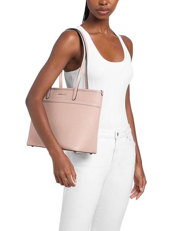 Michael Kors Women's Marlowe Medium Pebbled Leather Pocket Tote Bag Soft Pink/Gold