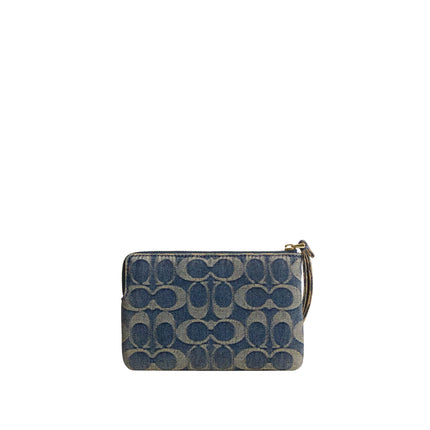 Coach Women's Corner Zip Wristlet In Signature Regenerative Cotton Denim Gold/Denim
