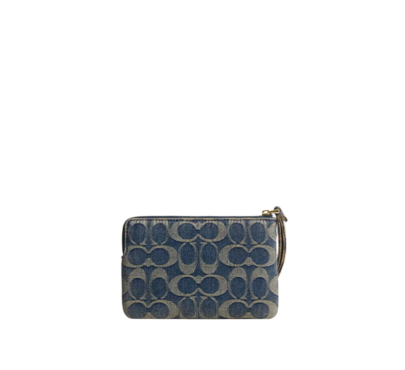 Coach Women's Corner Zip Wristlet In Signature Regenerative Cotton Denim Gold/Denim