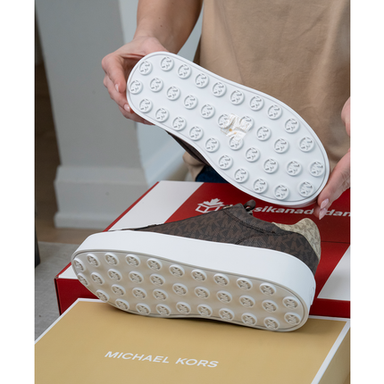 Michael Kors Women's Romey Metallic Two Tone Signature Logo Platform Sneaker Brown