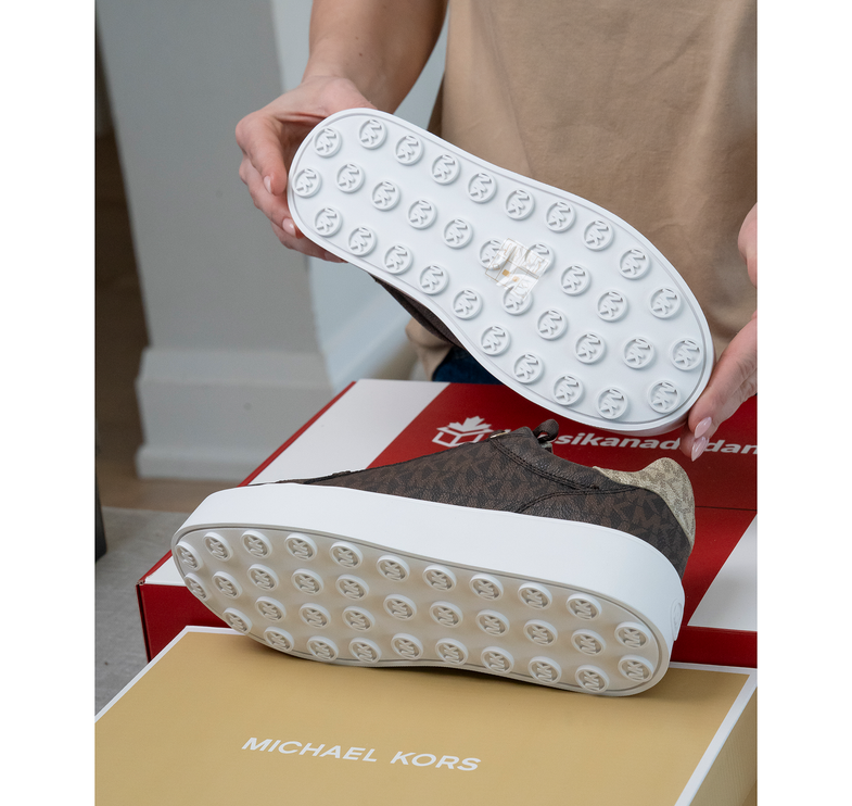 Michael Kors Women's Romey Metallic Two Tone Signature Logo Platform Sneaker Brown