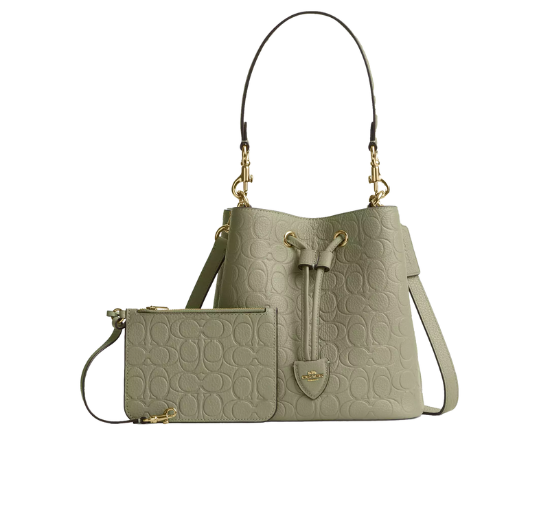 Coach Women's Rowan Bucket Bag In Signature Leather Gold/Pistachio