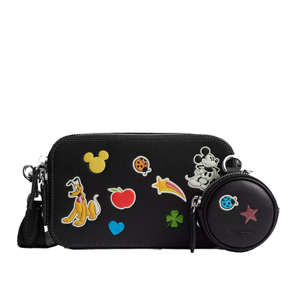 Coach Unisex Disney X Coach Charter Slim Crossbody Bag With Sticker Print Black