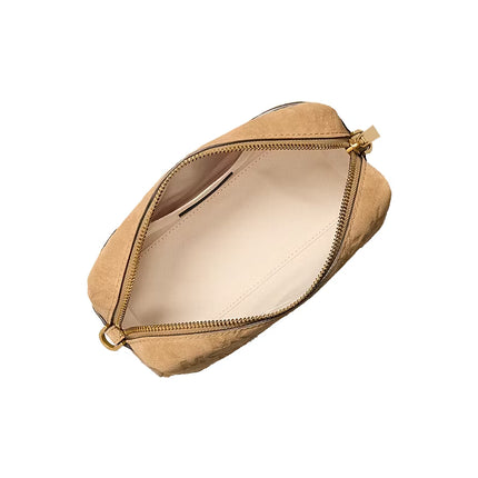 Michael Kors Women's Bryant Small Logo Embossed Suede Convertible Crossbody Bag Burnt Khaki/Gold