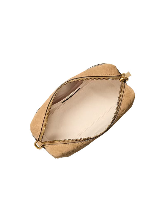 Michael Kors Women's Bryant Small Logo Embossed Suede Convertible Crossbody Bag Burnt Khaki/Gold