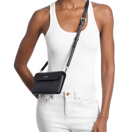 Michael Kors Women's Jet Set Travel Large 3-in-1 Signature Logo Tote Bag Black/Silver