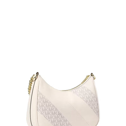 Michael Kors Women's Jet Set Travel Large Signature Logo Trim Convertible Crossbody Bag Light Cream Multi/Gold