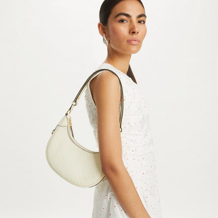 Tory Burch Women's T Monogram Leather Crescent Bag Light Cream