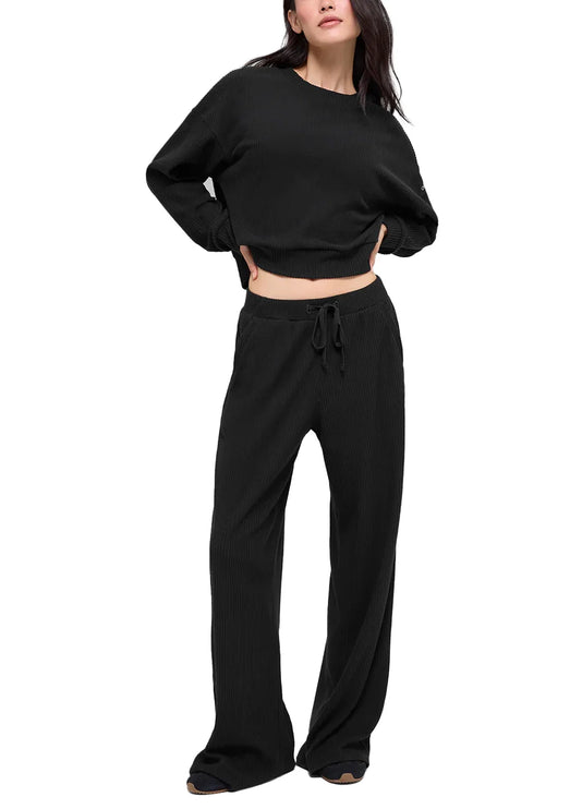 alo Women's Muse Crew Neck Pullover Black