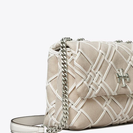 Tory Burch Women's Small Kira Woven Canvas Convertible Shoulder Bag Natural / Blanc