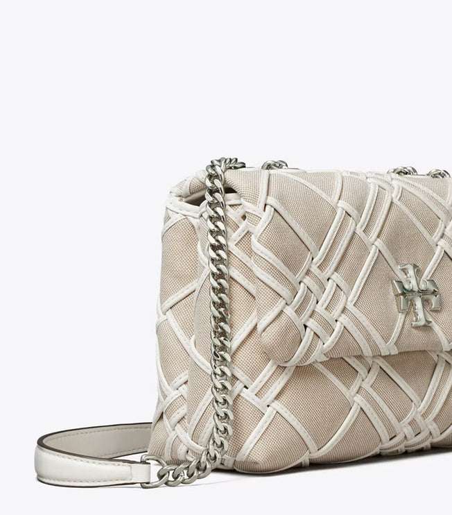 Tory Burch Women's Small Kira Woven Canvas Convertible Shoulder Bag Natural / Blanc