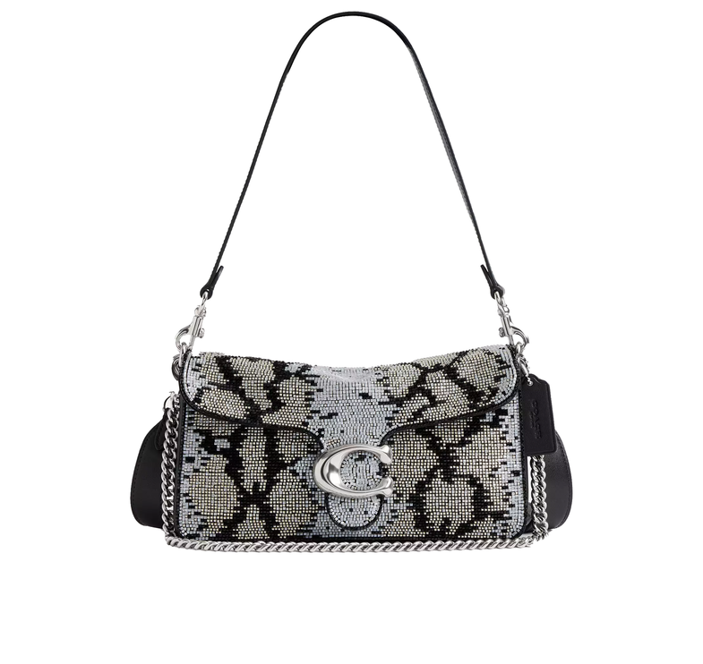 Coach Women's Tabby Shoulder Bag 26 With Beaded Snake Silver/Black