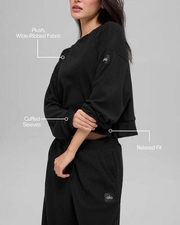 alo Women's Muse Crew Neck Pullover Black