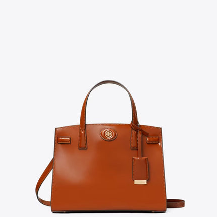 Tory Burch Women's Small Robinson Spazzolato Satchel DARK SIENNA