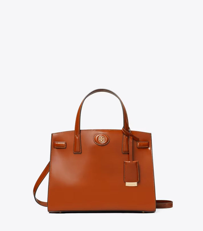 Tory Burch Women's Small Robinson Spazzolato Satchel DARK SIENNA