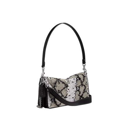 Coach Women's Tabby Shoulder Bag 26 With Beaded Snake Silver/Black