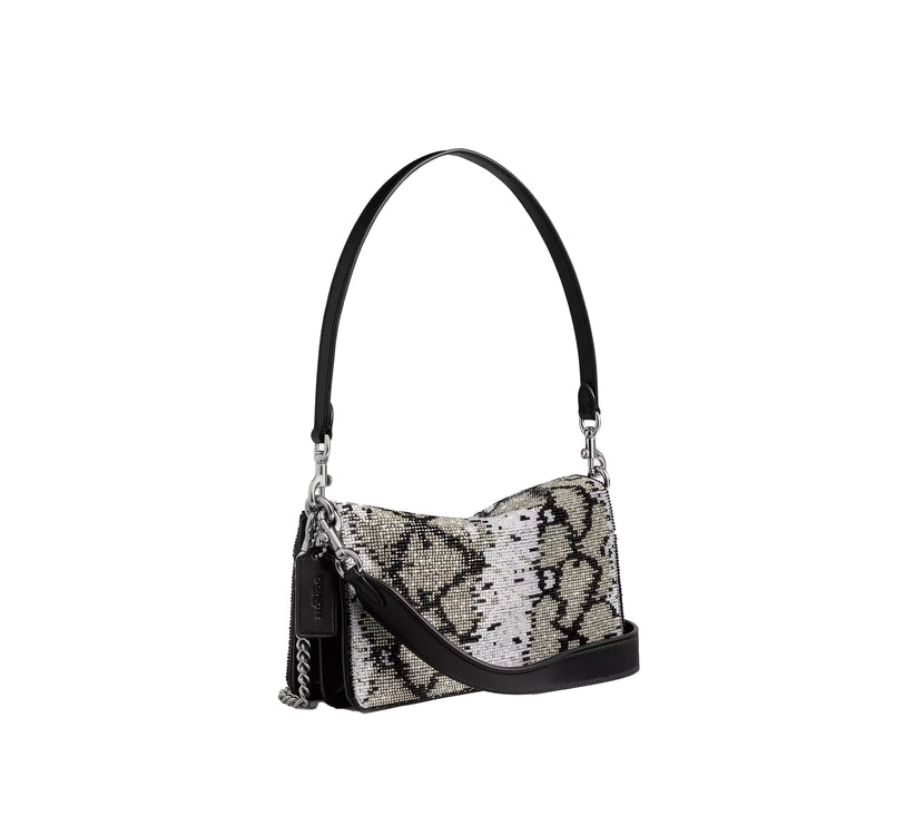 Coach Women's Tabby Shoulder Bag 26 With Beaded Snake Silver/Black