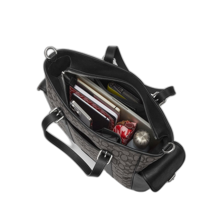 Coach Women's Sprint Tote In Signature Jacquard Silver/Charcoal/Black