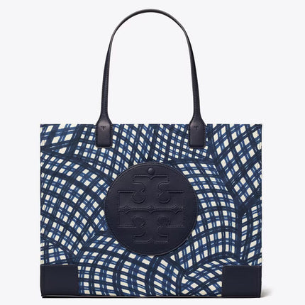 Tory Burch Women's Ella Printed Tote Navy Warped Gingham