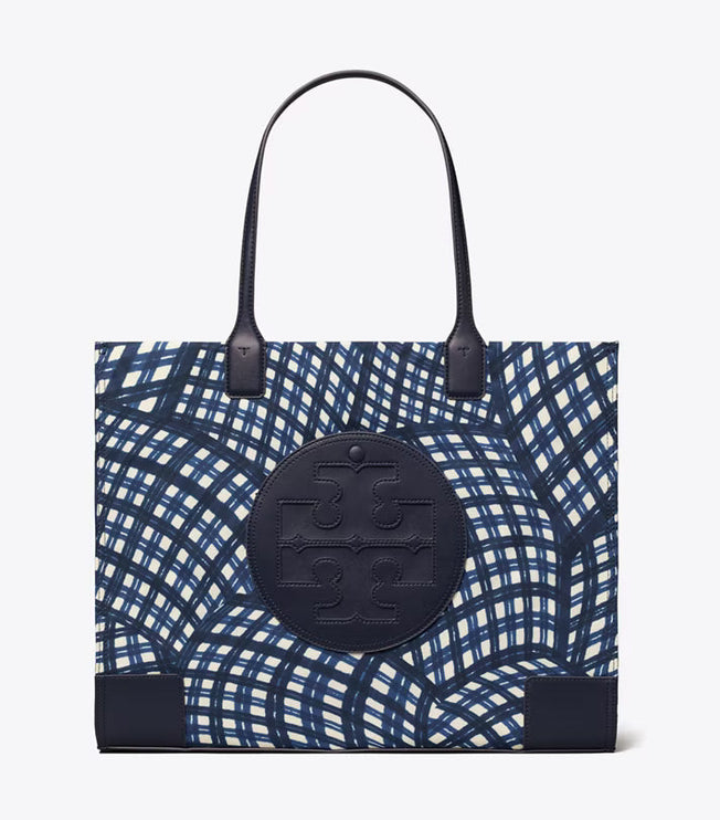 Tory Burch Women's Ella Printed Tote Navy Warped Gingham