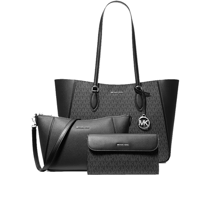 Michael Kors Women's Jet Set Travel Large 3-in-1 Signature Logo Tote Bag Black/Silver