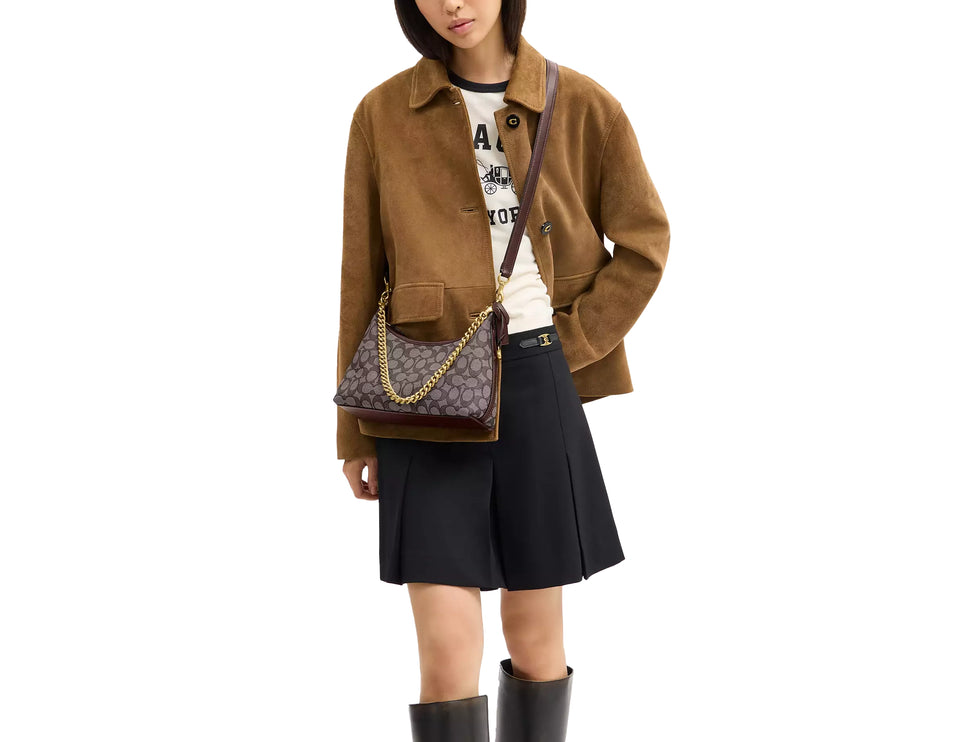 Coach Women's Juliet Shoulder Bag 25 In Signature Jacquard Brass/Oak Maple