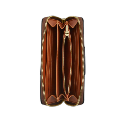 Coach Women's Long Zip Around Wallet In Signature Canvas With Stripe Gold/Tan/Black