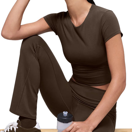 alo Women's Softsculpt Precision Short Sleeve Top Espresso