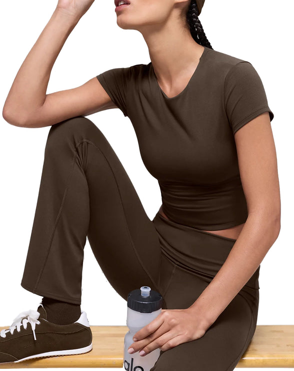 alo Women's Softsculpt Precision Short Sleeve Top Espresso