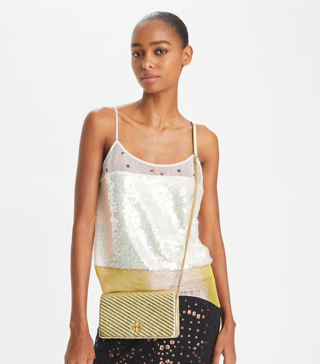 Tory Burch Women's Kira Moto Quilt Metallic Crossbody Gold