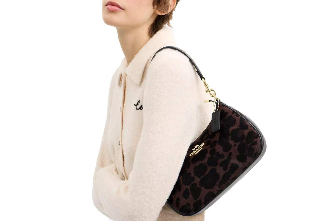 Coach Women's Teri Shoulder Bag In Haircalf With Leopard Print Gold/Dark Leopard