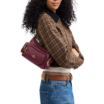 Coach Women's Laurel Shoulder Bag 22 With Pockets Gold/Dark Cherry