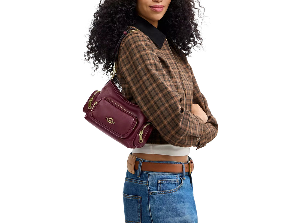 Coach Women's Laurel Shoulder Bag 22 With Pockets Gold/Dark Cherry