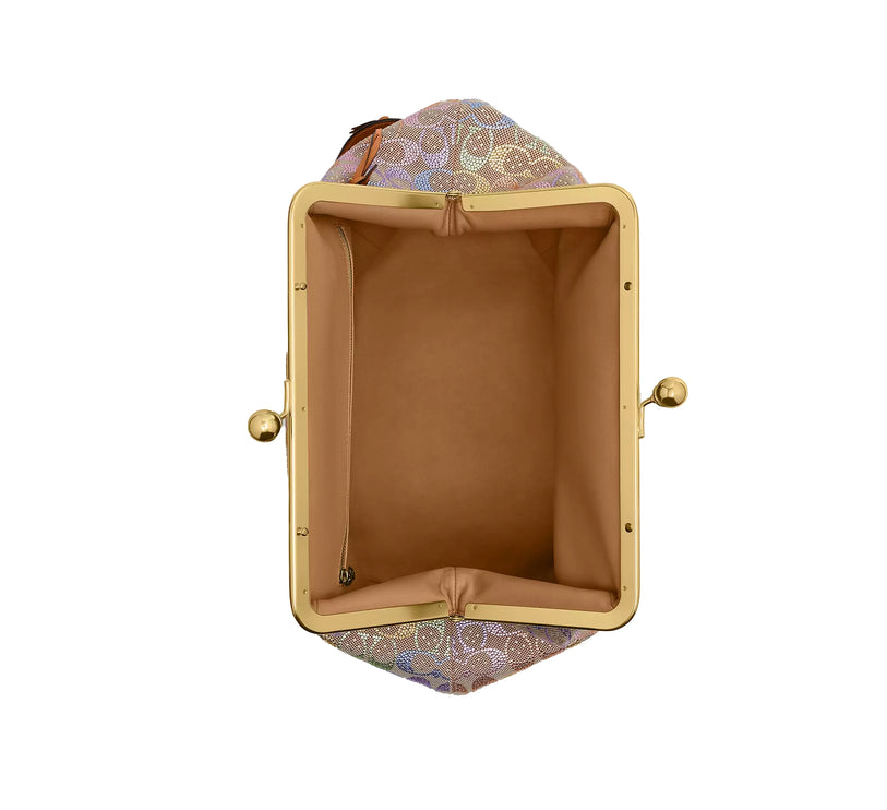 Coach Women's Large Kisslock Frame Bag In Crystal Signature Jacquard Brass/Rainbow Multi