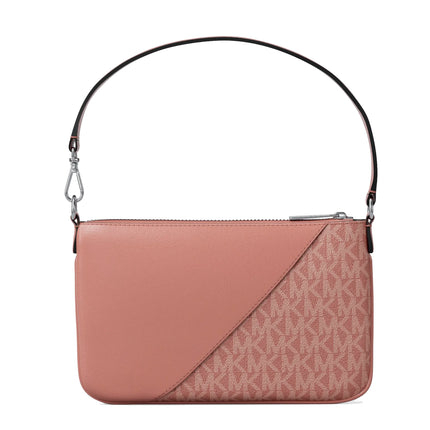 Michael Kors Women's Jet Set Travel Small Signature Logo and Smooth Wristlet Sunset Rose