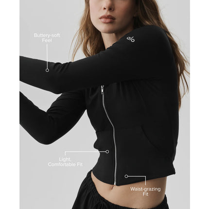 alo Women's Alosoft Finesse Full Zip Fitted Hoodie Black