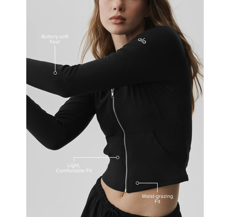 alo Women's Alosoft Finesse Full Zip Fitted Hoodie Black