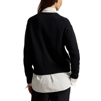 Polo Ralph Lauren Women's Holiday Polo Bear Cotton Crewneck Polo Black