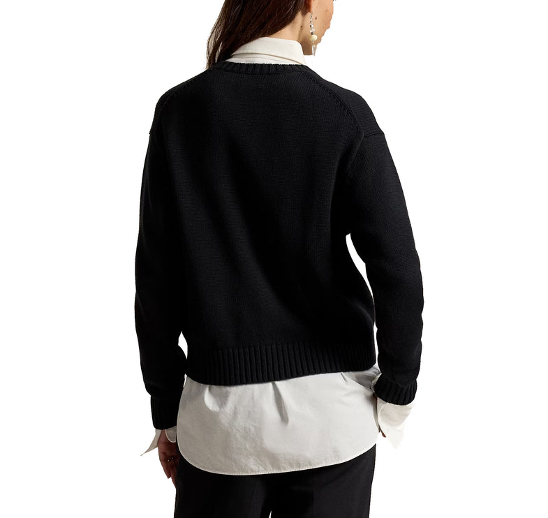 Polo Ralph Lauren Women's Holiday Polo Bear Cotton Crewneck Polo Black