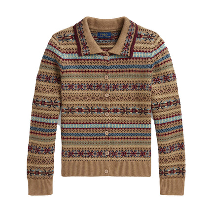 Polo Ralph Lauren Girl's Fair Isle Cotton-Wool Cardigan Warm Brown Heather Multi