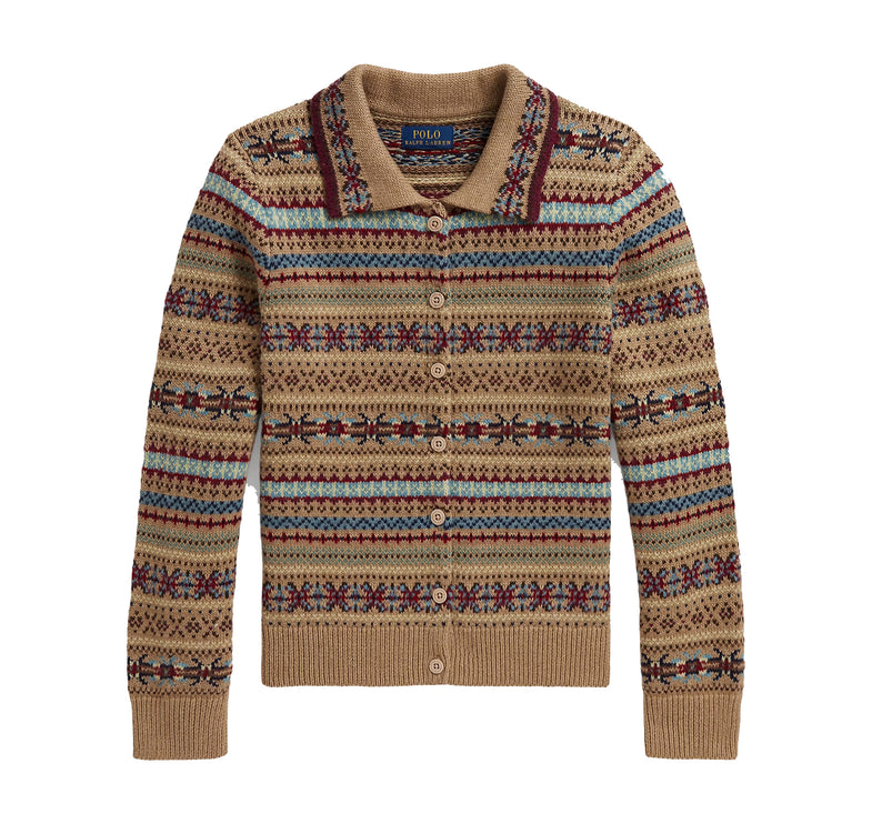 Polo Ralph Lauren Girl's Fair Isle Cotton-Wool Cardigan Warm Brown Heather Multi