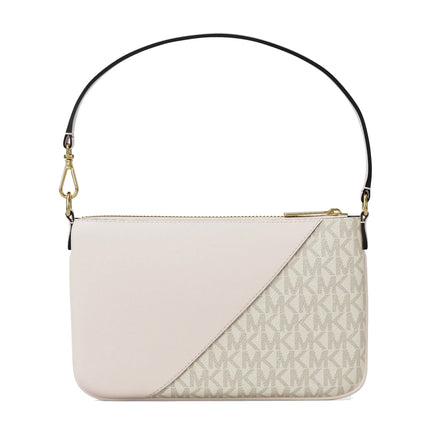 Michael Kors Women's Jet Set Travel Small Signature Logo and Smooth Wristlet Light Cream Multi