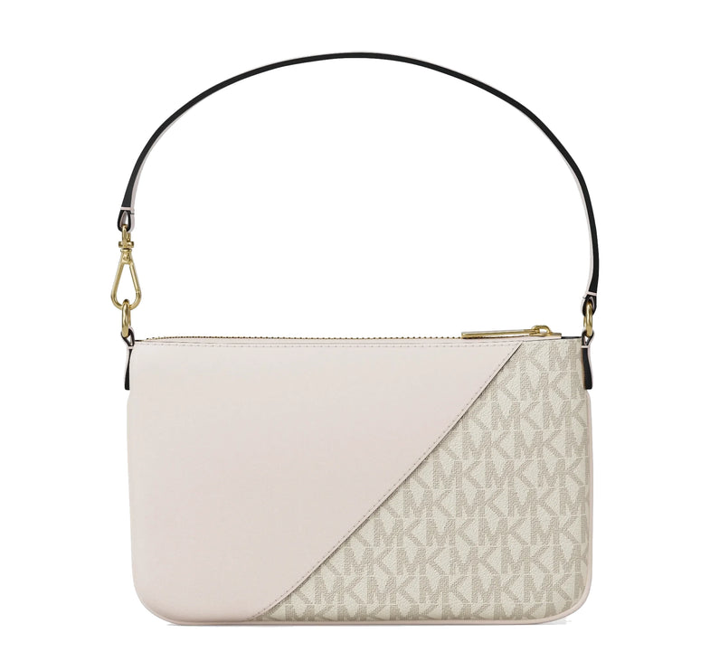 Michael Kors Women's Jet Set Travel Small Signature Logo and Smooth Wristlet Light Cream Multi