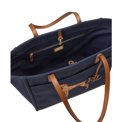 Polo Ralph Lauren Women's Dog-Embroidered Large Cameryn Tote Bag Lauren Navy/Lauren Tan