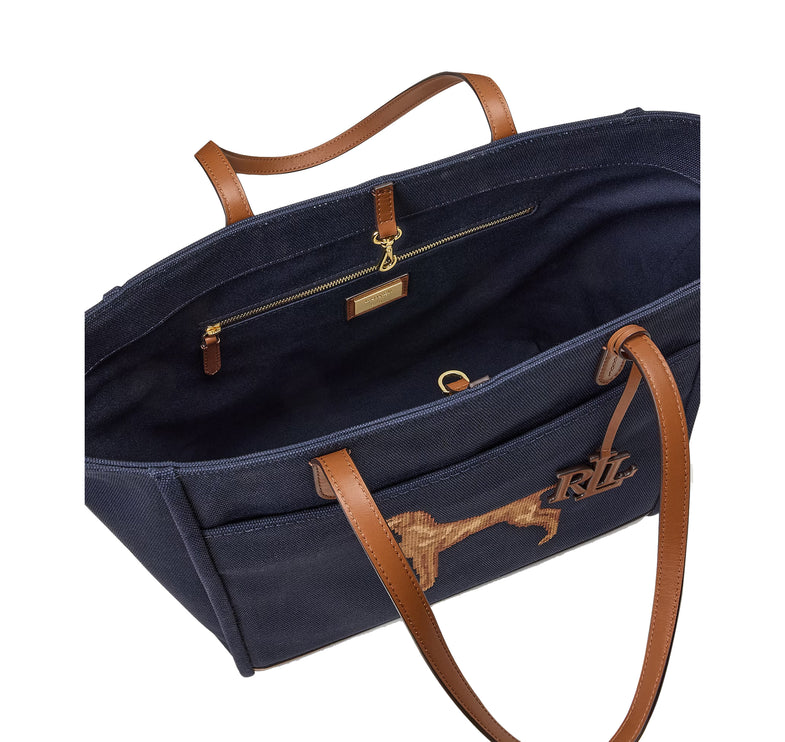 Polo Ralph Lauren Women's Dog-Embroidered Large Cameryn Tote Bag Lauren Navy/Lauren Tan
