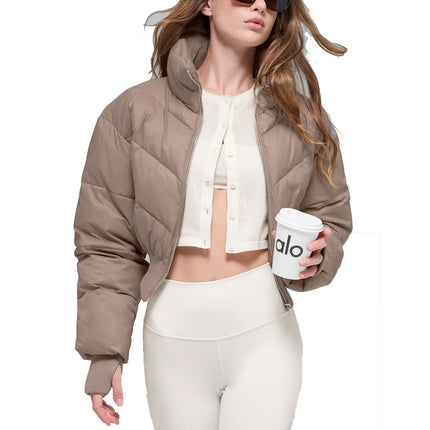 alo Women's Cropped Atmosphere Puffer Chai Latte