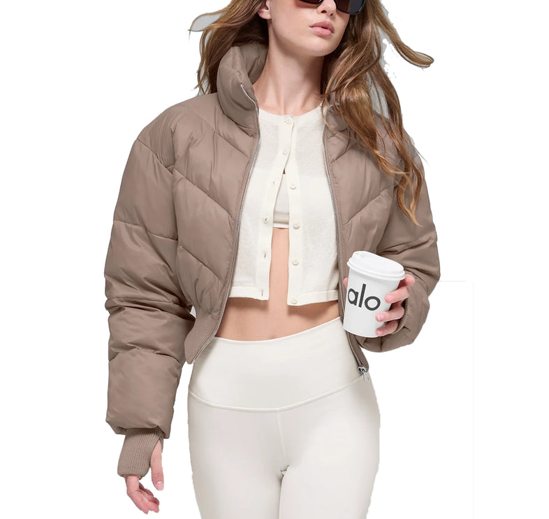 alo Women's Cropped Atmosphere Puffer Chai Latte