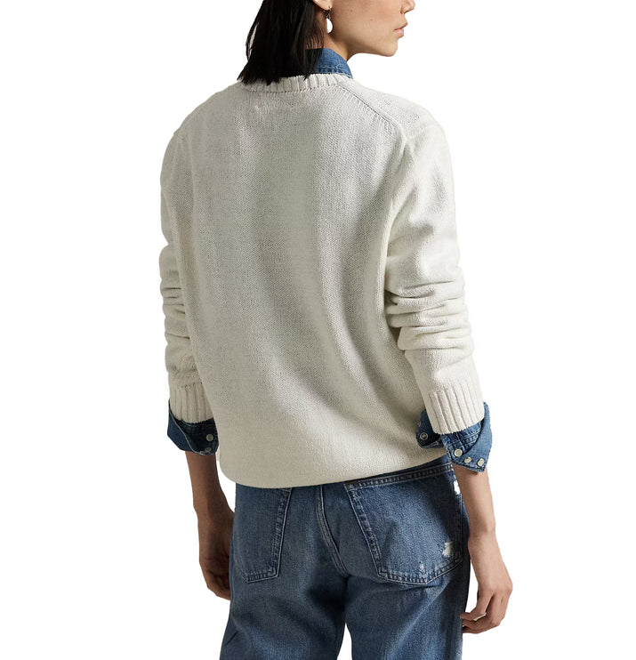 Polo Ralph Lauren Men's Polo Bear Cotton-Linen Sweater Deckwash White